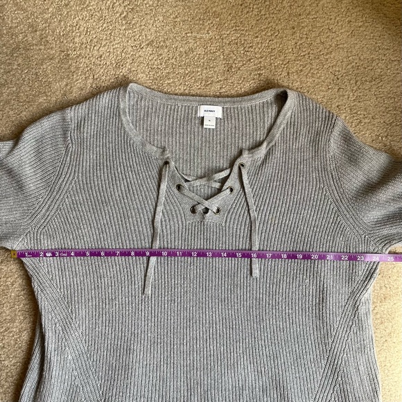Old Navy Lace Up Front Crew Neck Sweater in Grey - Picture 6 of 6